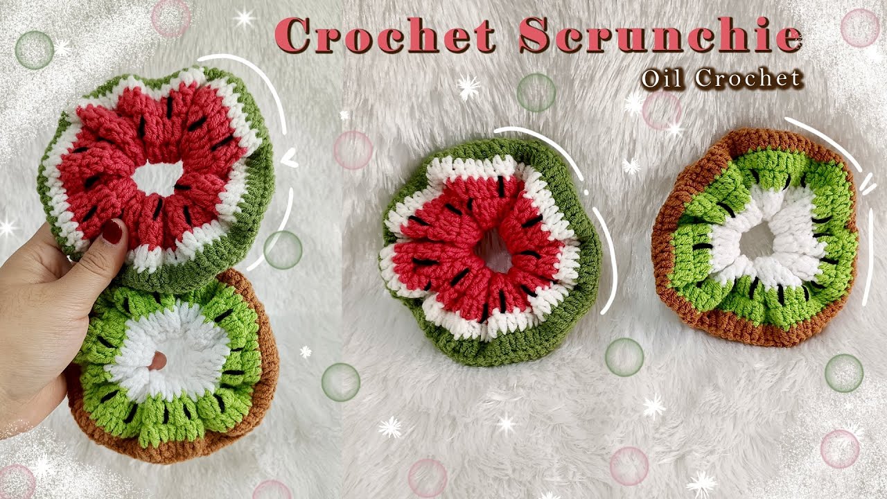 Crochet Hair Accessories 🥝🍉 Crochet Scrunchie Tutorial 🥝 Kiwi 🍉 Watermelon