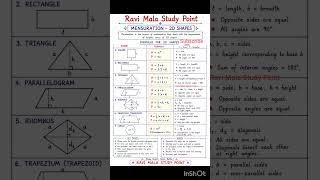 2D Shape Mensuration Formula #maths #yt #youtubeshorts #viralvideo #ravimalastudypoint #mensuration