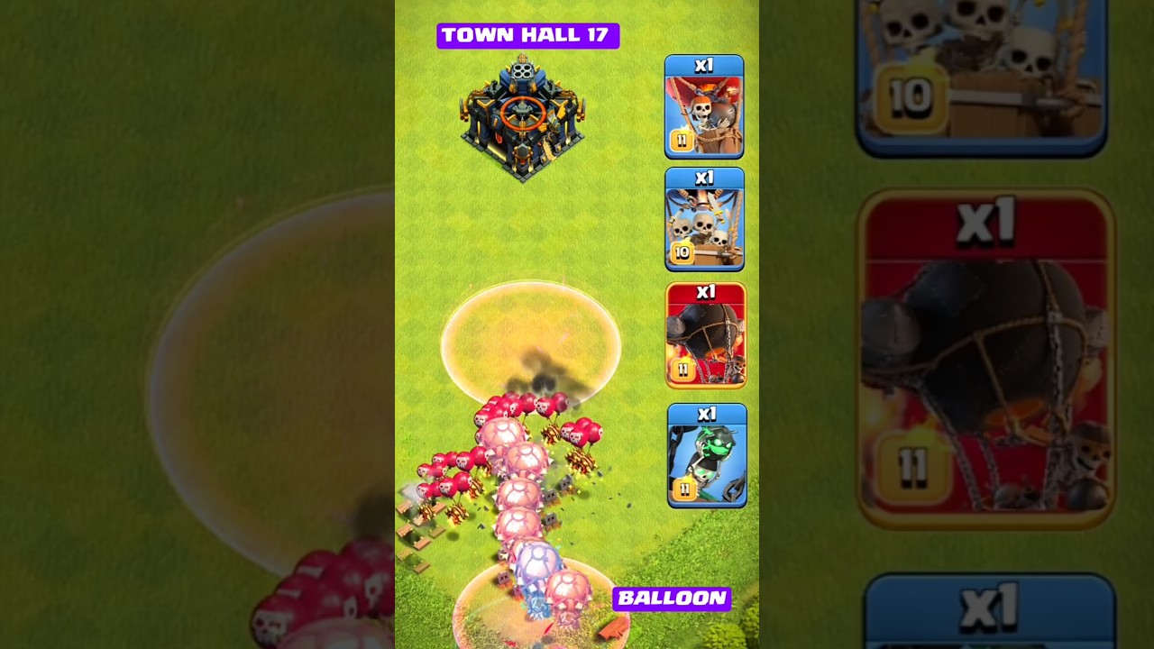 TOWN HALL 17 & ZONA FULL 1000 AIR BOMB VS VARIOUS TYPES OF BALLOONS MAX💥 #shorts #coc #funny #gaming