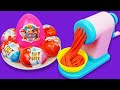 Satisfying Video l How To Make Playdoh Rainbow Noodles with Kinder Surprise Eggs Cutting ASMR #47
