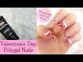 Valentine's Day Polygel Nails || How to Encapsulate Glitter  with Polygel and Dual Forms