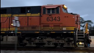 BNSF 6343 leads CSX B216-07 in Rebecca, GA 3/12/23