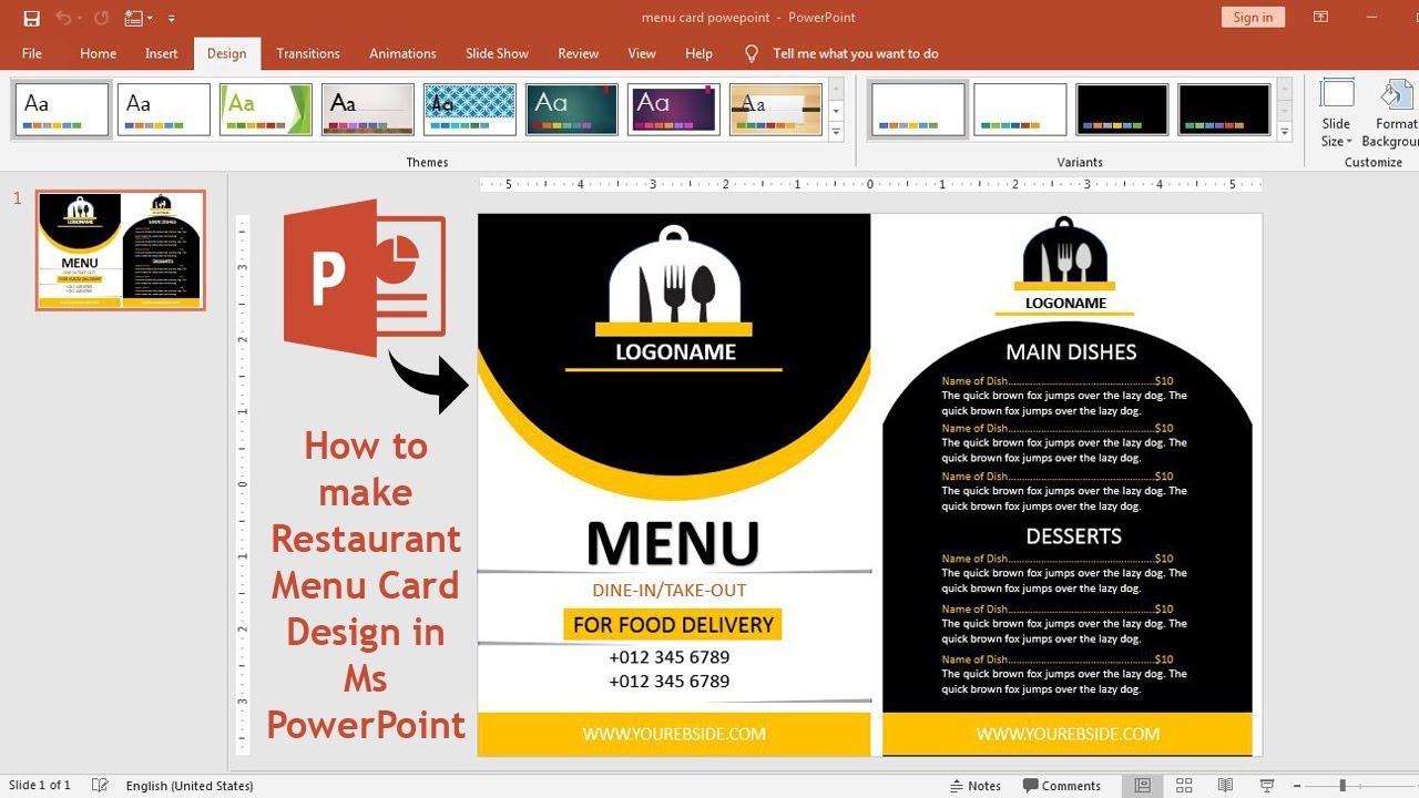 Powerpoint Tutorial How To Make Hotel Menu Card Design In Ms Powerpoint Youtube