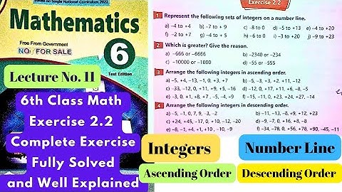 6th Class Math | Exercise 2.2 | Integers | Number Line | Ascending  descending order | Hindi | Urdu