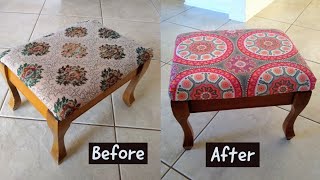 How to reupholster a simple footstool Foot Stool Makeover