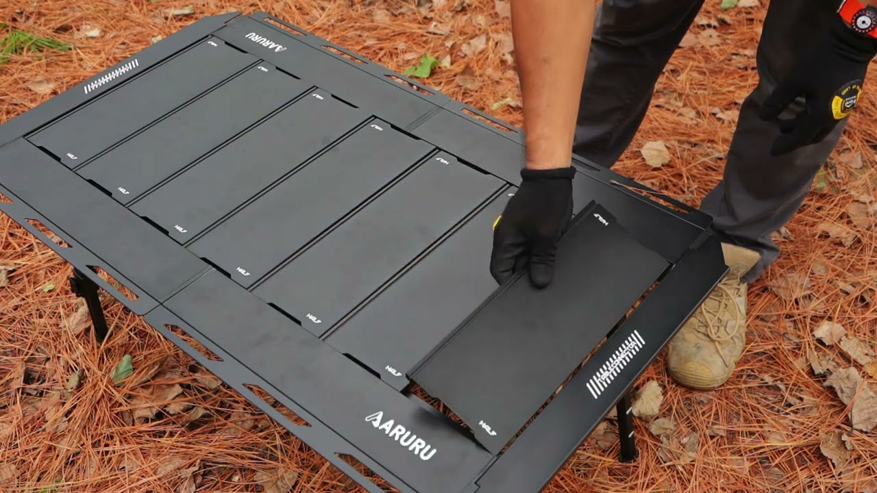 ARURU IGTキャンプテーブル 3.5ユニット 折りたたみ式 アルミ製 高さ調節可能 拡張パネル対応 収納袋付き BBQ・アウトドア・キャンプに最適【チタンブラック】