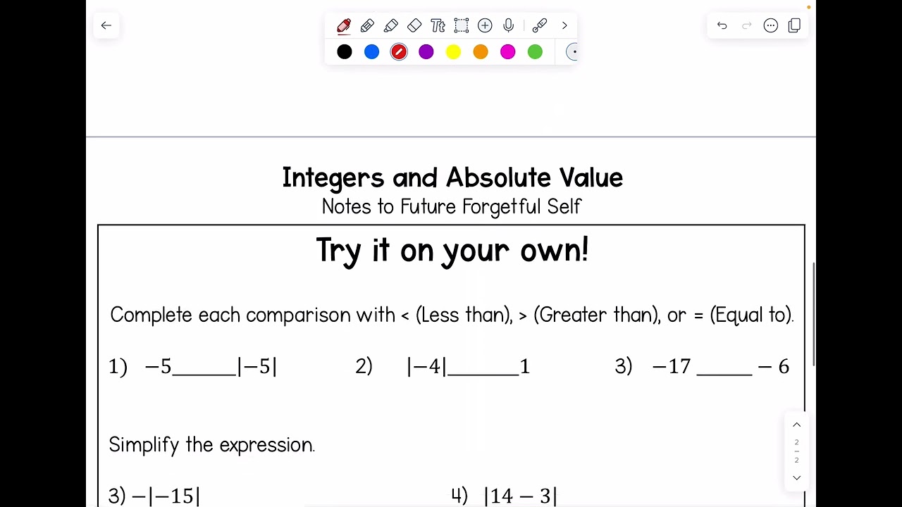 Integers, Opposites, Absolute Value