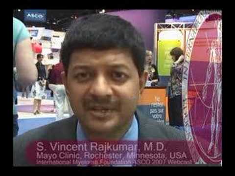 Dr. Vincent Rajkimar provides an update on a trial of Revlimid with dexamethasone in multiple myeloma at the 2007 ASCO meeting. This trial concluded that lower doses of dex produced superior results. For more information, contact the International Myeloma Foundation, www.myeloma.org, theimf@myeloma.org, 800-452-2873 or 818-487-7455