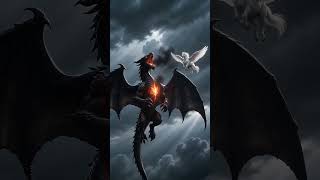 Winged White Horse vs Black Dragon: Epic Battle in the Stormy Sky