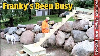 Building a Big Staircase over a landscape retaining wall & connecting it with a bridge to a patio