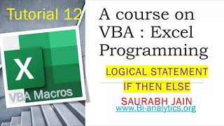 VBA Tutorial 12 : Logical Test If Else Statement Profile