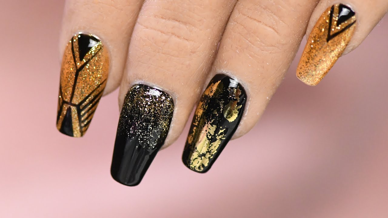 Art Deco nails with Cre8tion Super Black Gel & Platinum P15 YouTube