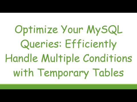 Optimize Your MySQL