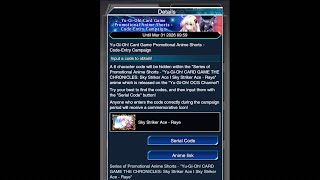 Yu-Gi-Oh Duel Links - What Is The Promotional Anime Shorts Entry Code For Sky Striker Ace - Raye?