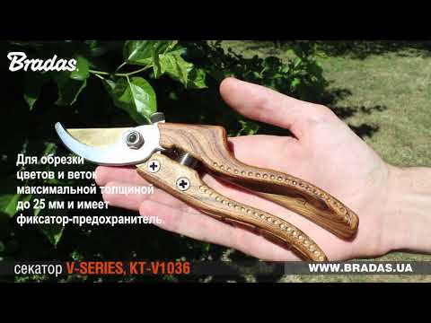 Cекатор для обрізки дерев до 25 мм, ручний, плосткосний (для стрижки гілок дерев та кущів), Bradas, видео 1