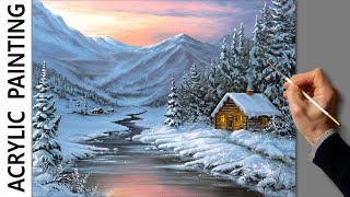 Acrylic Landscape Painting - Winter / Relaxing Art / Easy / Зимний пейзаж. Уроки рисования. Живопись