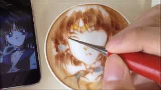 セーラーサターンのラテアート。（Latte art of Sailor Saturn）