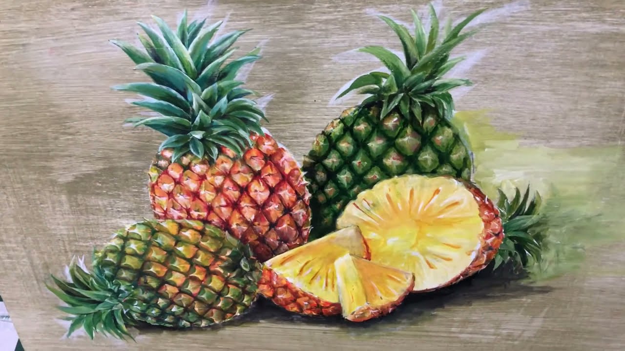Melukis Buah Lukisan Buah Buahan Buah Nanas Lukisanbuah Buahnanas Youtube