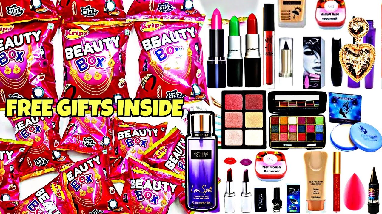 OMG😱 3 Lipstick, 2 Nail paint, Silver Earrings free inside Makeup Box Snacks | free gift inside