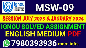 MSW 9 Solved Assignment 2023-24 English, MSW 9 Solved Assignment 23-24, MSW-09 Assignment