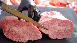 【WAGYU】魅惑の肉「黒毛和牛みすじ」の肉磨きとカット Wagyu Cutting Skills How to Cut a Top Blade