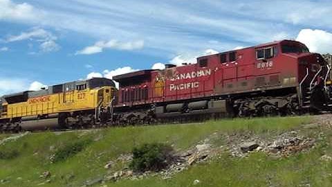 Canadian Pacific Train Spotting in Crowsnest Pass - Union Pacific Power!