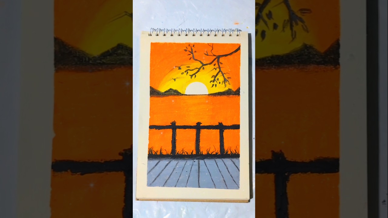 Sunset reflection Scenery Drawing 🌅 | Oil Pastel Art #shorts - YouTube