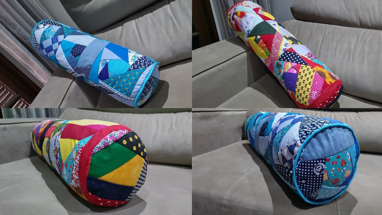 Almofada tubo, com zíper de retalhos ❤️ passo a passo.