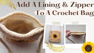 How To Add A Lining And A Zipper To A Crochet Bag                        @crochetandcopy