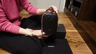 Celebrity Chanel 24S Black Caviar Mini Backpack. What fits? Multi Way to Style Net Worth