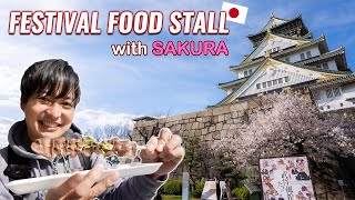 Onigiri Wrapped by Meats, BBQ, Festival Street Food in Osaka Castle with Full Bloomed Sakura Ep. 341