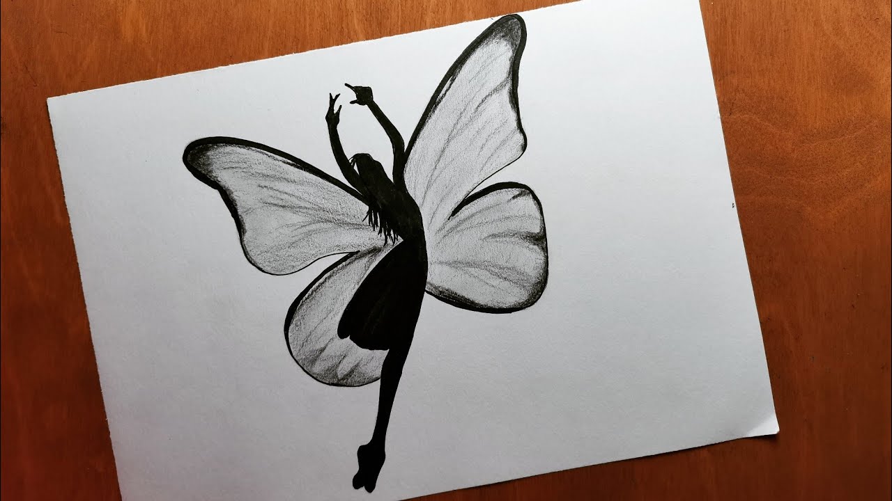 How To Draw a Girl with Butterfly Wings Easy رسم فتاة فراشة رسم بالرصاص سهل  رسوم تعبيرية بالخطوات