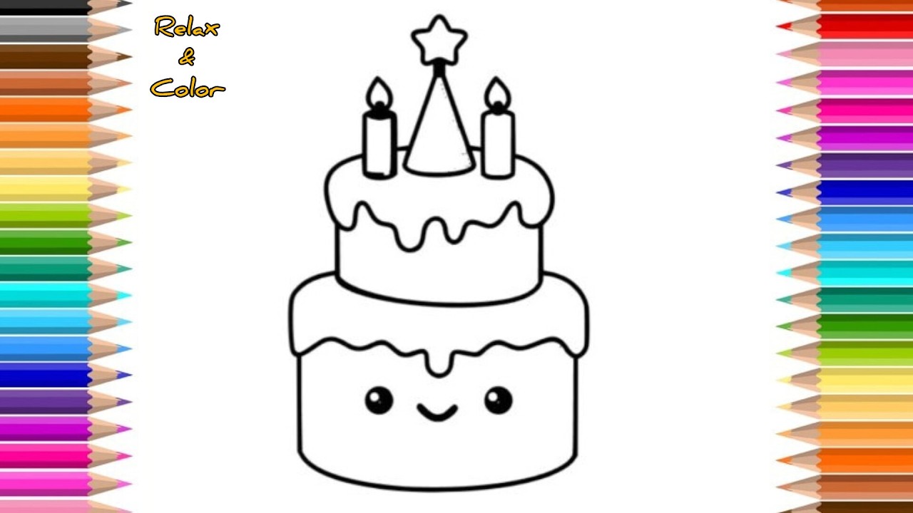 Relax & Color | Cute Birthday Cake Coloring Page 🎂🎨 | “Cute Birthday Cake Coloring”
