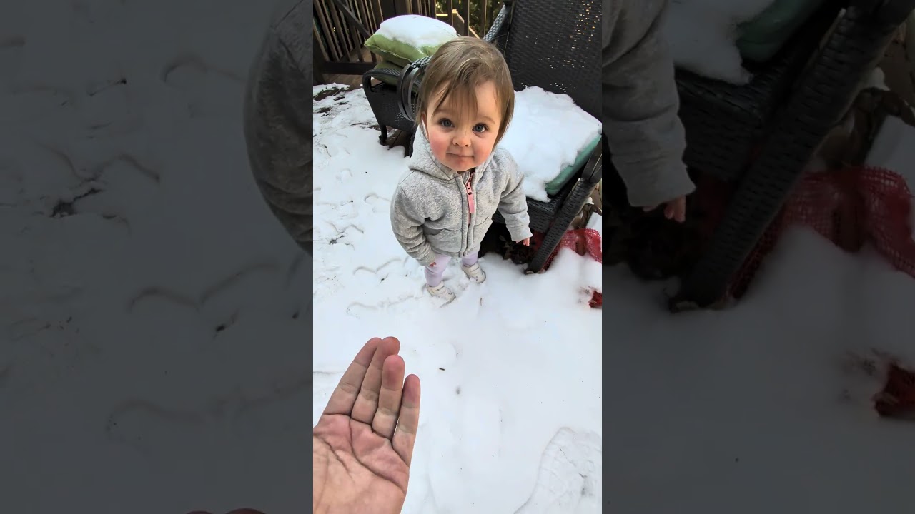 Первые шаги Лили на снегу 