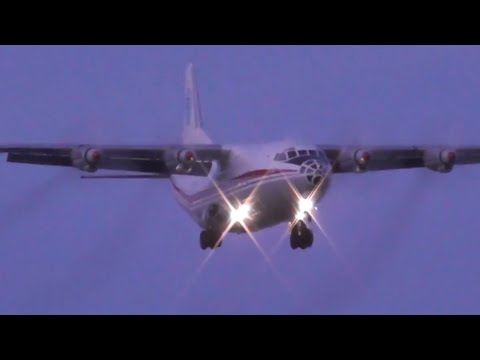 SUPER SMOKEY! - Ukraine Air Alliance Antonov 12 Late Evening Arrival and Departure at Manchester!