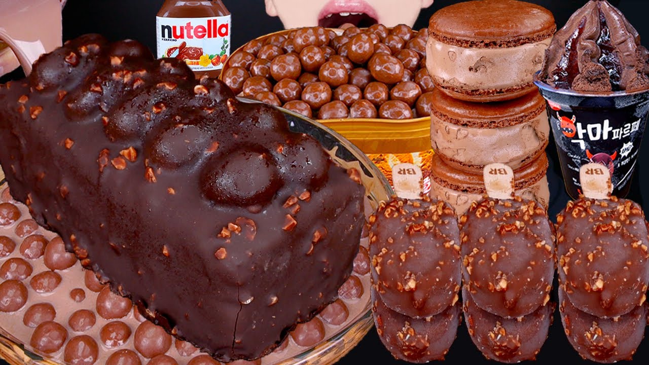 ASMR MALTESERS CHOCOLATE CAKE ICE CREAM NUTELLA DESSERT MUKBANG 초콜릿 먹방チョコレートアイスクリーム 咀嚼音EATING SOUNDS