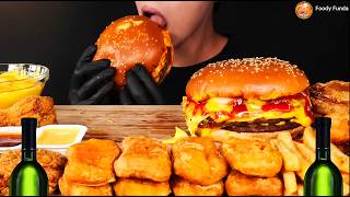 ASMR MUKBANG EXTRA CHEESY BURGERS & CRISPY FRIES & CHICKEN NUGGETS & ONION RINGS & FRIED SHRIMP EAT