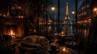 Cozy Paris Café ☕ Fireplace & Rain Sounds | Coffee Shop Ambience