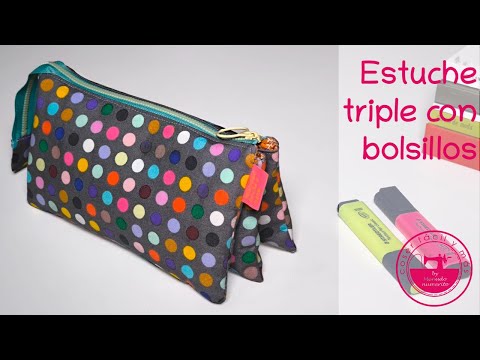 Estuche triple con bolsillos interiores