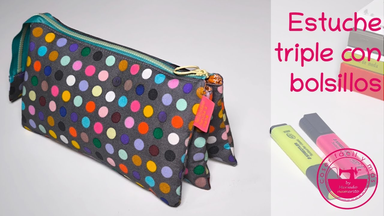 Estuche triple con bolsillos interiores