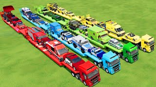 LOAD \& TRANSPORT FIRETRUCK, CARS, AMBULANCE, POLICE CARS, BUS, LOADER BY TRUCK-Farming Simulator 22