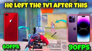 90fps Guy Left 1v1 after this 😏🔥 iPhone 8 Plus vs iPhone 14 Pro Max PUBG 1v1