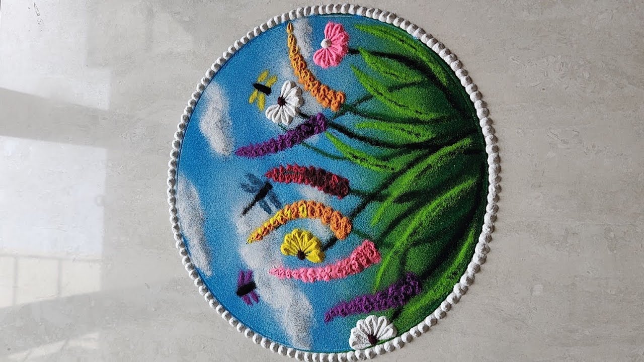 Simple Scenery Rangoli Easy and simple scenery Rangoli Design | Sandart | satisfying video ...