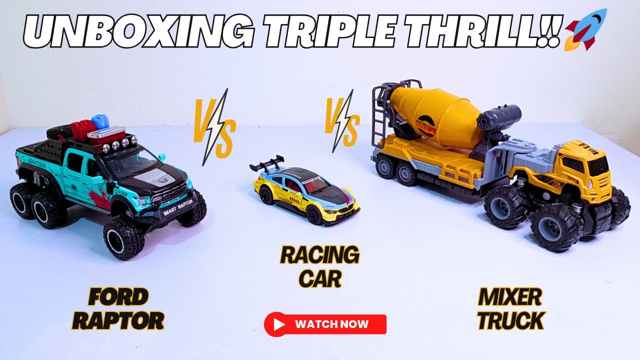 Ford Raptor, Mixer Truck & Racing Car Unboxing and Review | Toywala ...