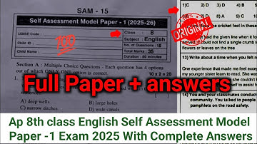 8th class English self assessment 1 paper and answer 2025|💯Ap 8th class english fa1 answer key 2025