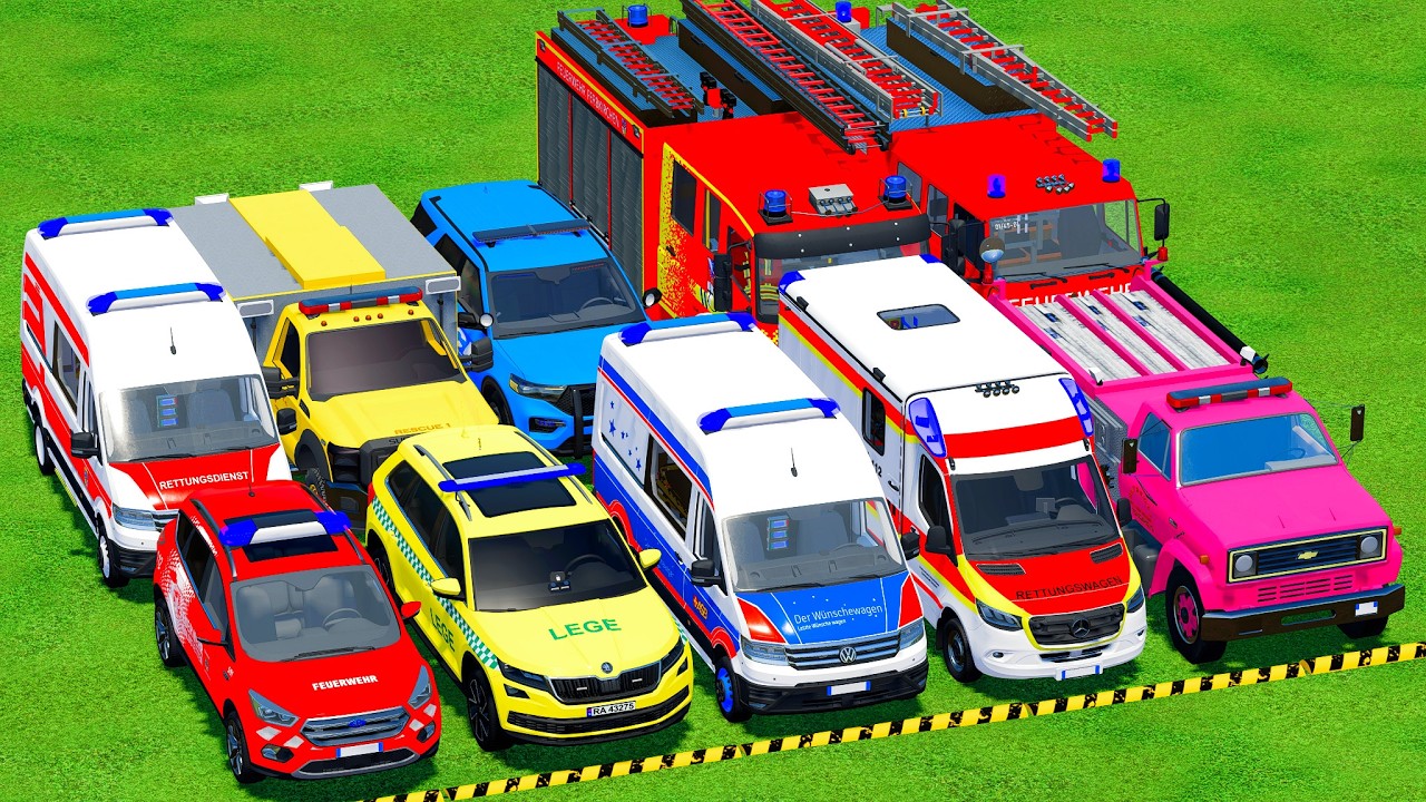 TRANSPORTING POLICE CARS, AMBULANCE, FIRE TRUCK, COLORFUL CARS WITH TRUCK -FARMING SIMULATOR 22! #50