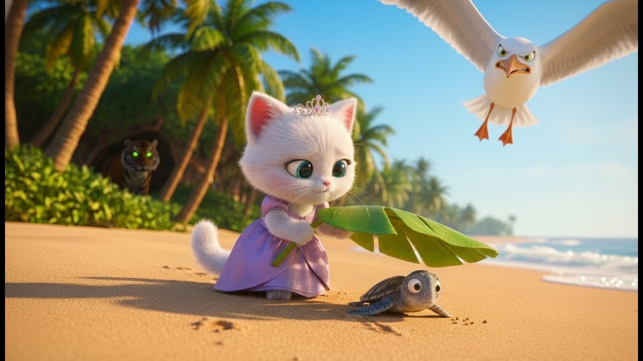 💖 Brave Little Kitten Faces a Big Seagull 🌊🦅 | Can She SAVE The POOR TURTLE? 🐢 | Little Kitten Story