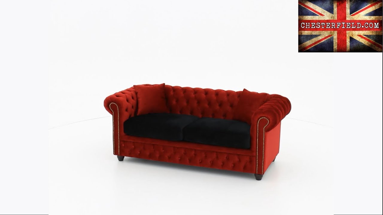 Chesterfield Brighton 3 Sitzer Sofa, Samt Burgunderrot YouTube