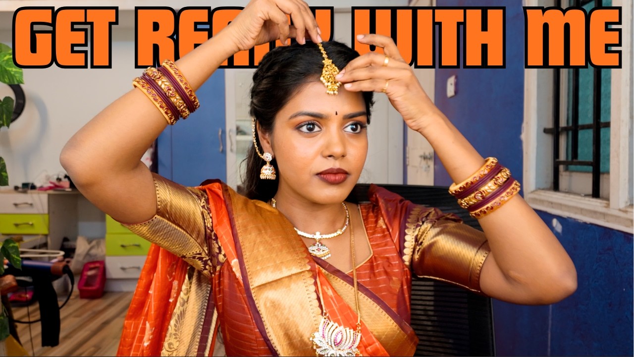 Vintage Rust Orange Saree Look🧡 || Wedding Guest Makeup Look Tutorial || HARINI SI