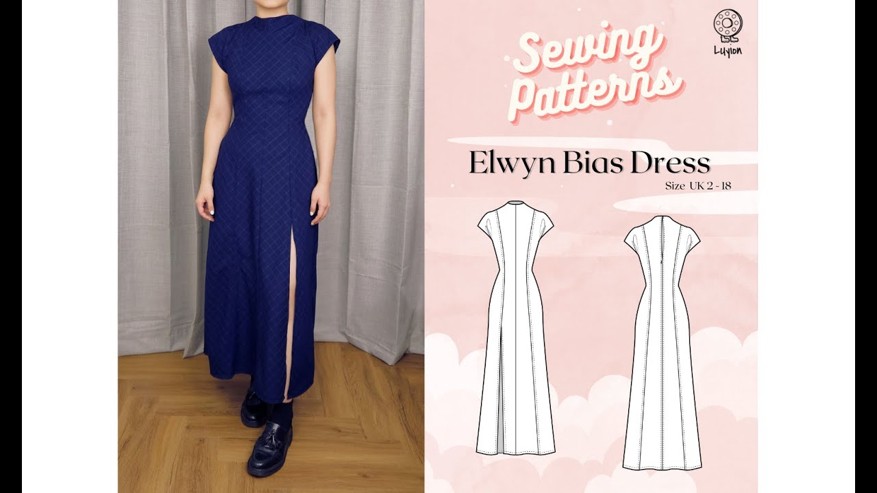 Elwyn Bias Dress Sewing Video // Digital PDF Sewing Pattern Size UK 2-18 //  Luyion